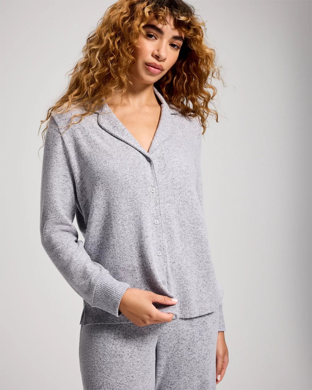 CozyLuxe Relaxed Long-Sleeve Notch Collar Pajama Top