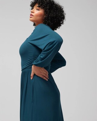 Ruched Long-Sleeve Midi Dress