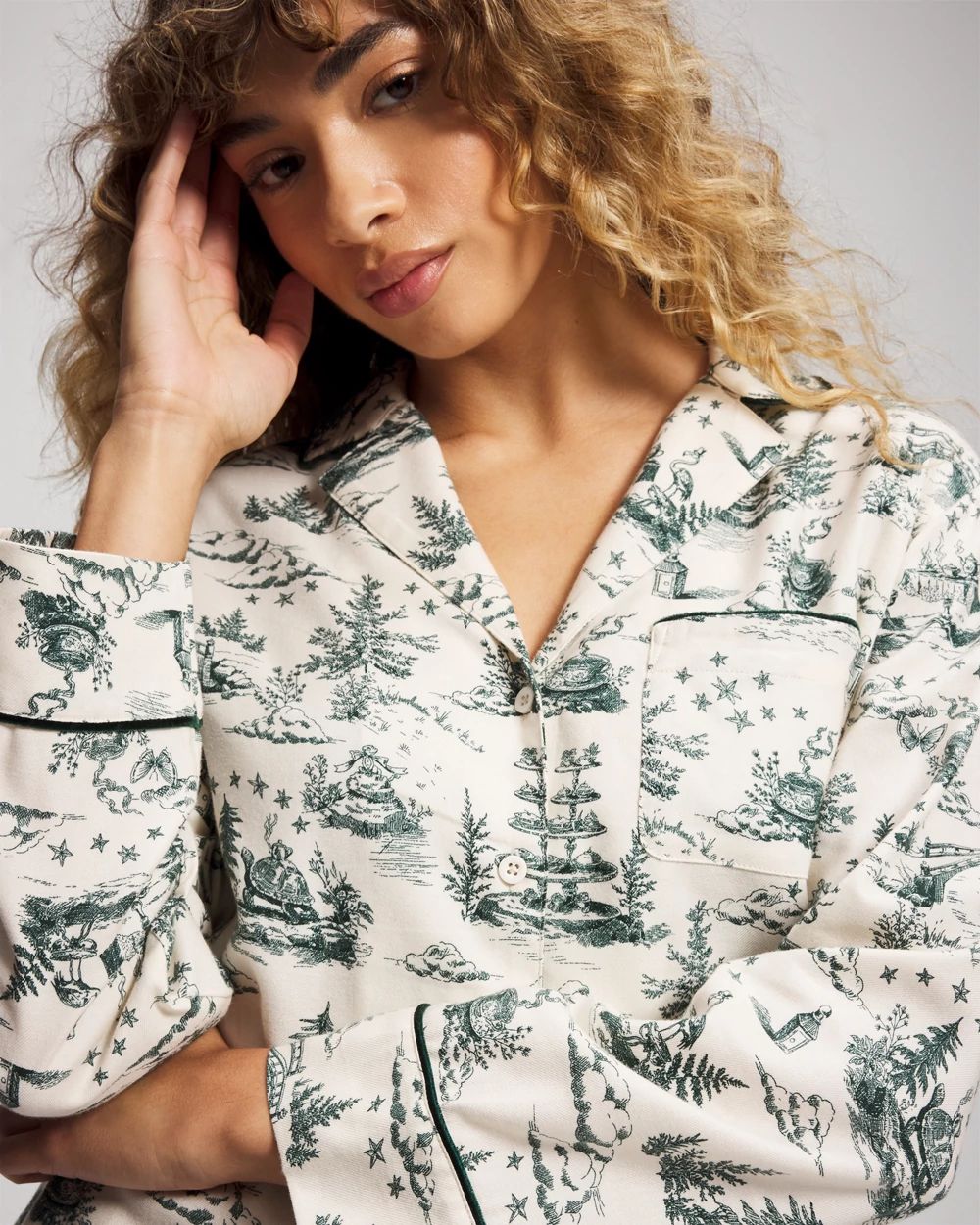 Long-Sleeve Notch Colllar Pajama Top