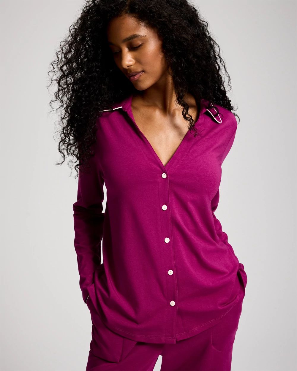 Embraceable Long-Sleeve Notch Collar Pajama Top