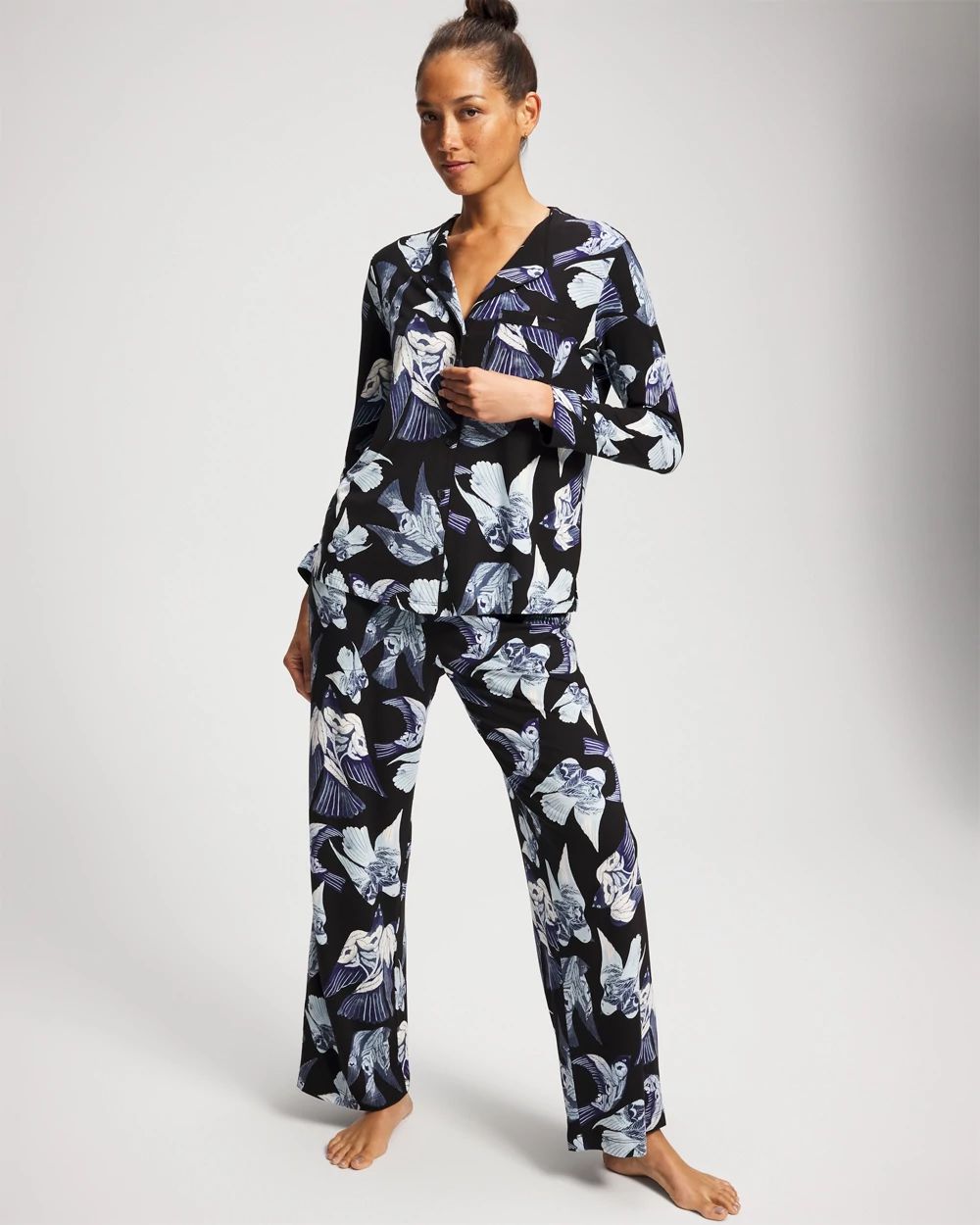 Piped Long-Sleeve Notch Pajama Top click to view larger image.