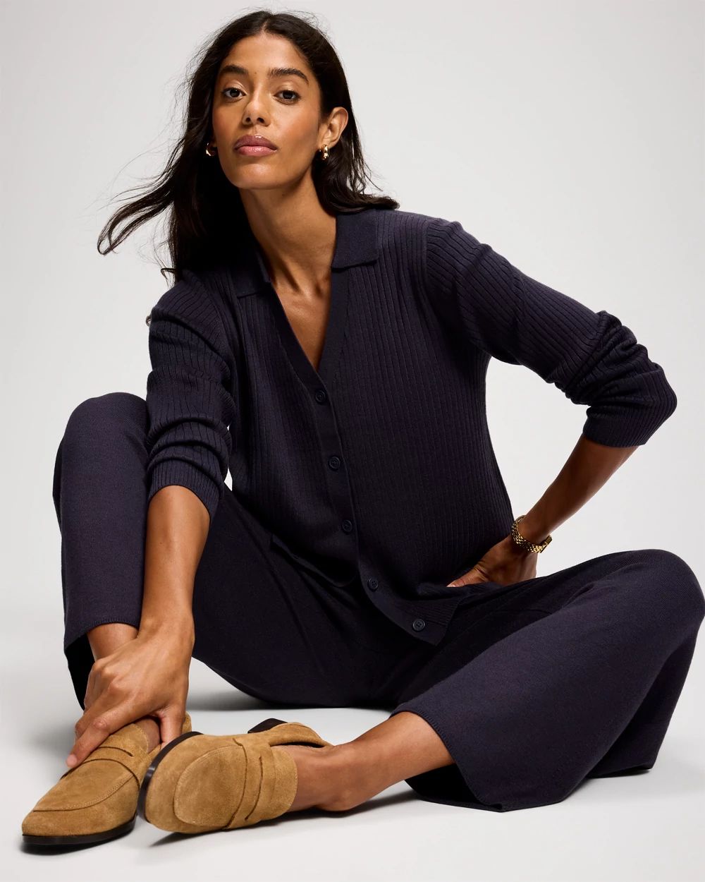 Premier Knit Rib Button-Up Top click to view larger image.