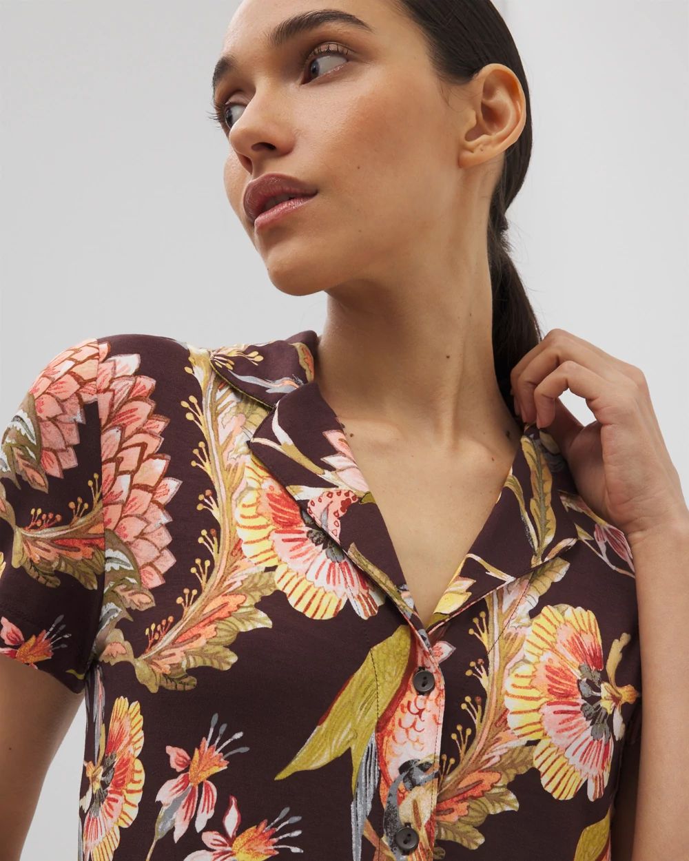 Short Sleeve Notch Collar Pajama Top click to view larger image.