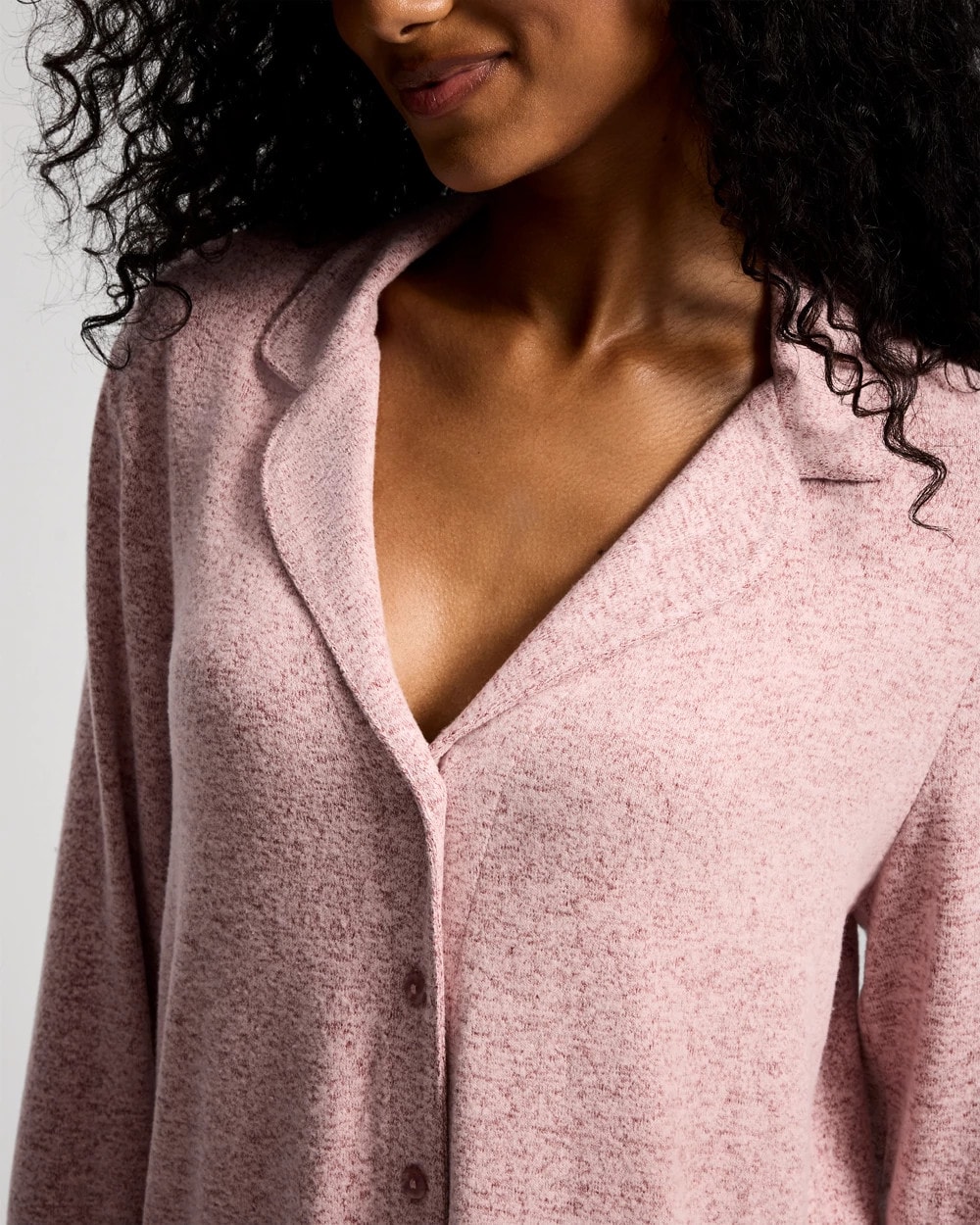Relaxed Long-Sleeve Notch Collar Pajama Top