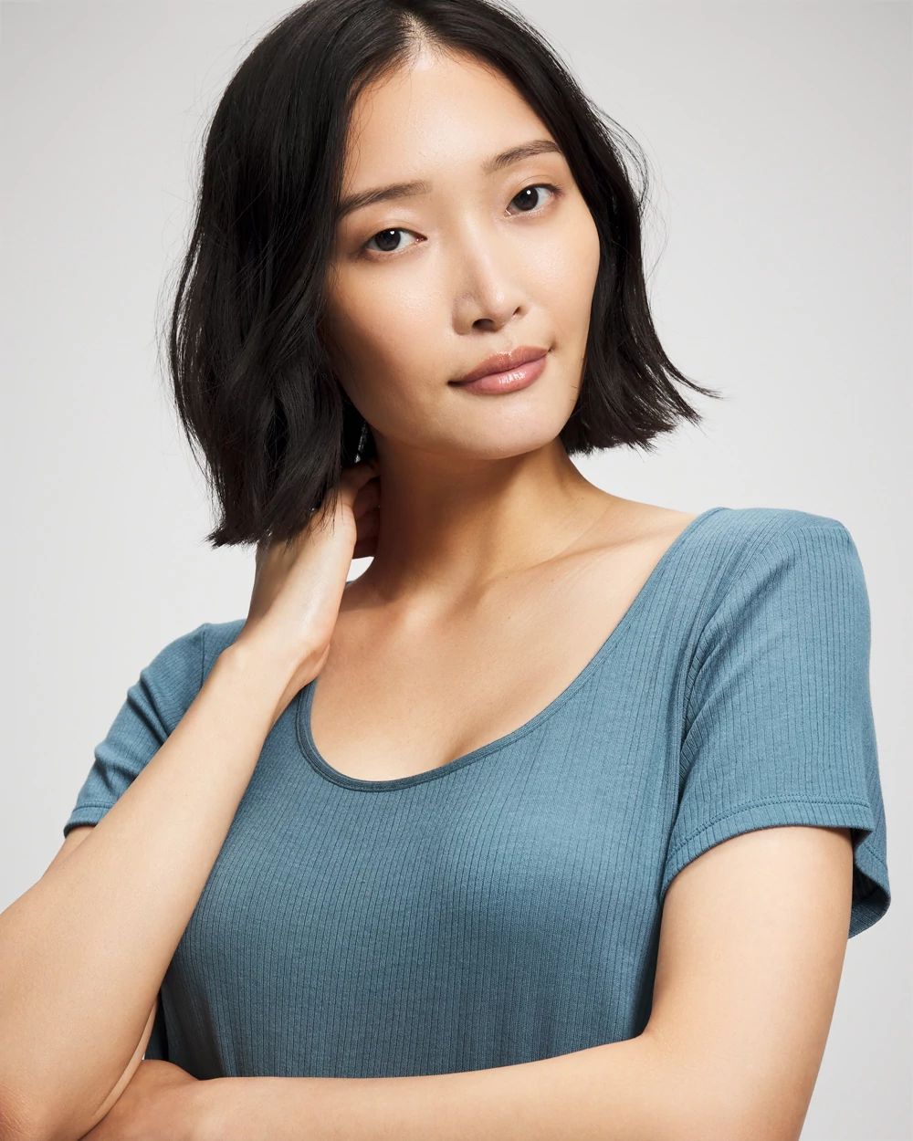 Lightweight Rib Knit Short Sleeve Pajama Tee click to view larger image.