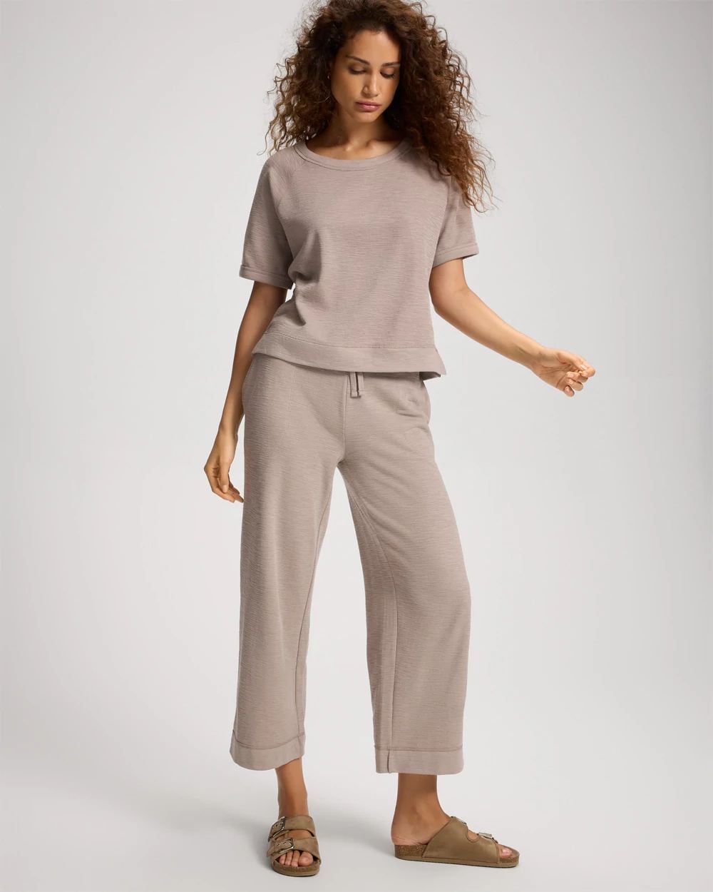 Slub French Terry Relaxed Wide Leg Ankle Pants