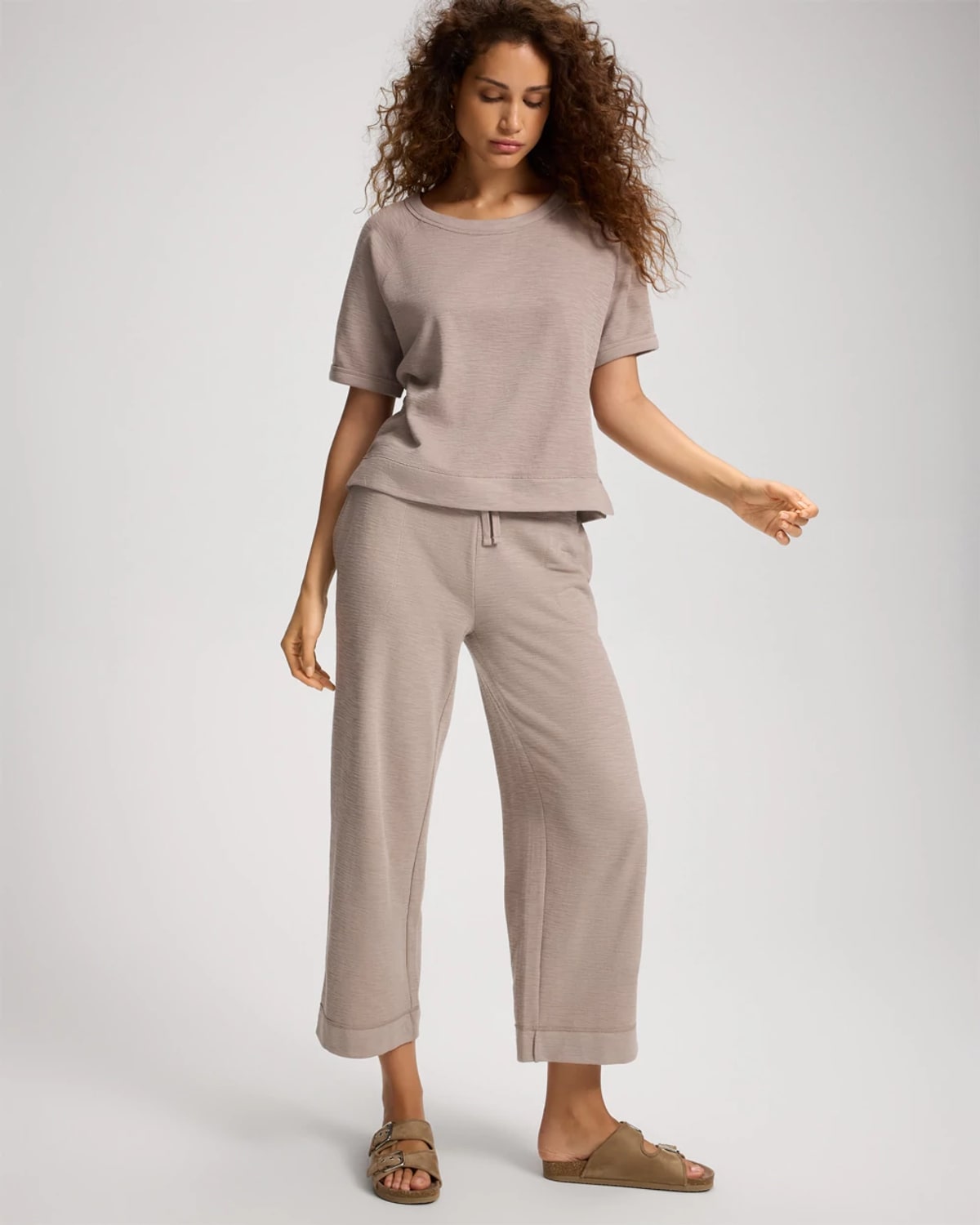 Women's Slub French Terry Relaxed Wide Leg Ankle Pants in Gray size Small | Soma, Lounge Set