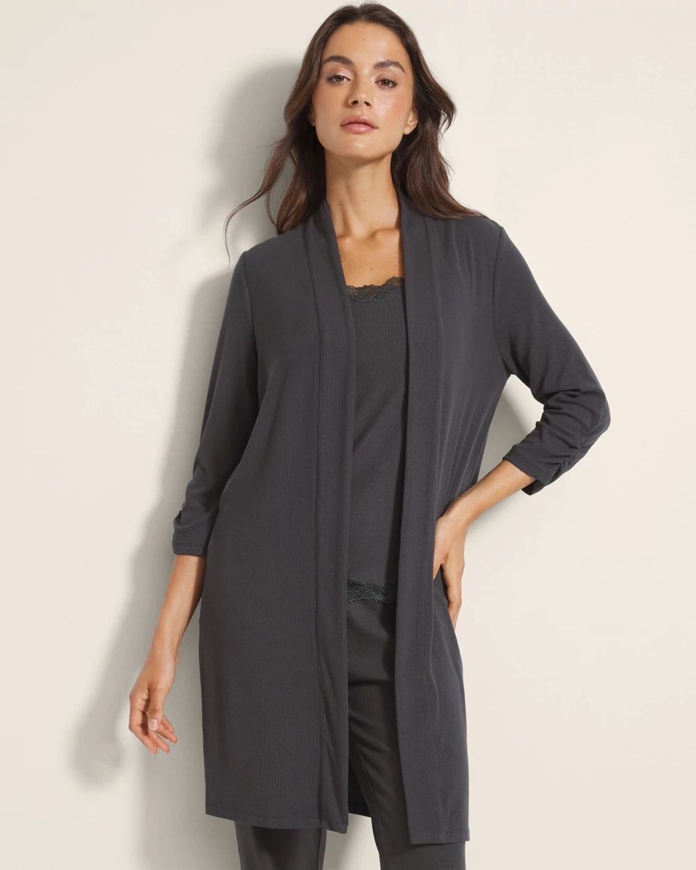 Rib Long-Sleeve Pajama Cardigan