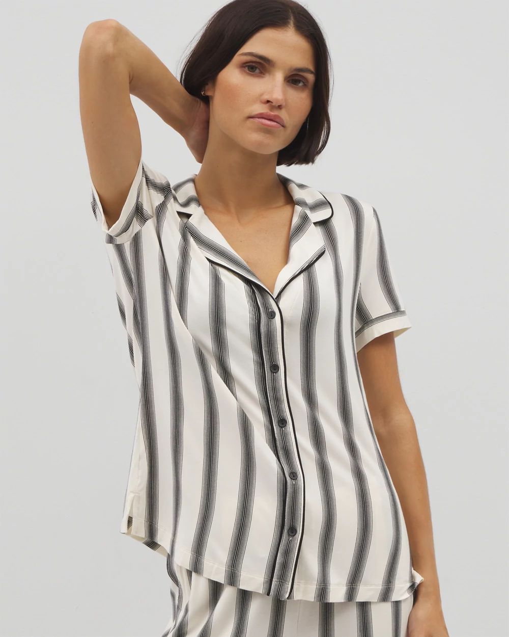 Cool Nights Piped Short Sleeve Notch Collar Pajama Top