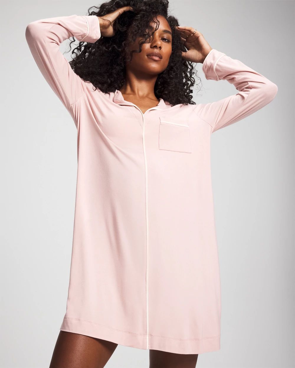 Cool Nights Piped Long-Sleeve Sleepshirt