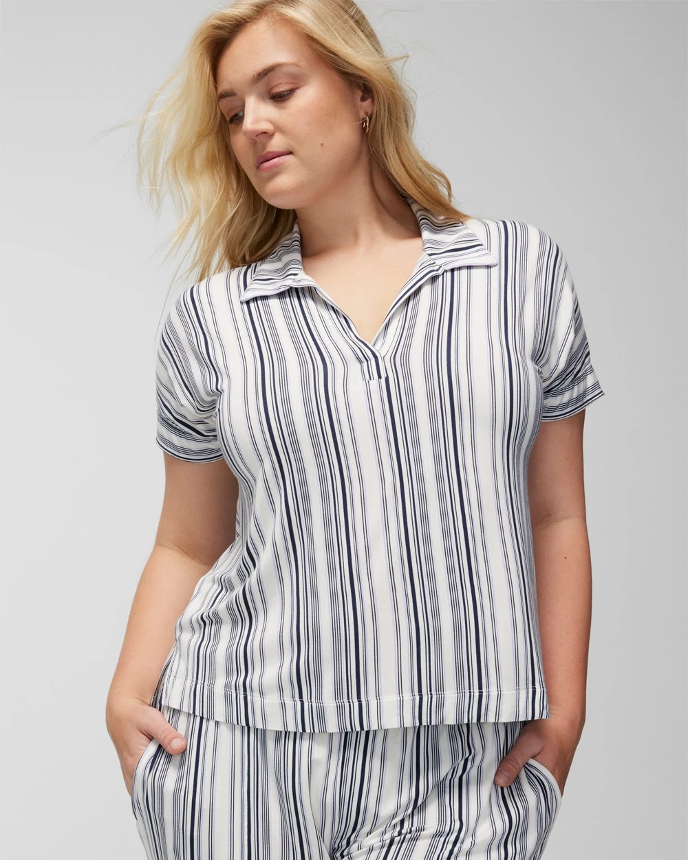 Split-Neck Short-Sleeve Pajama Tee