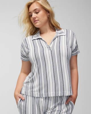 Split-Neck Short-Sleeve Pajama Tee