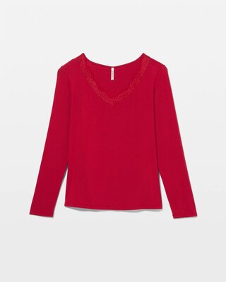 Lace Trim Long-Sleeve Pajama Top click to view larger image.