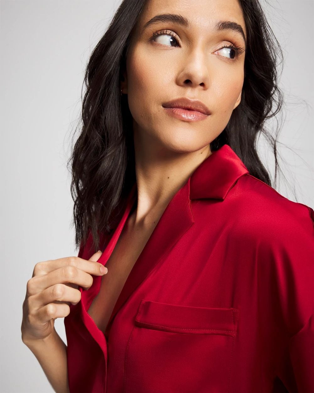 Satin Short Sleeve Notch Collar Pajama Top