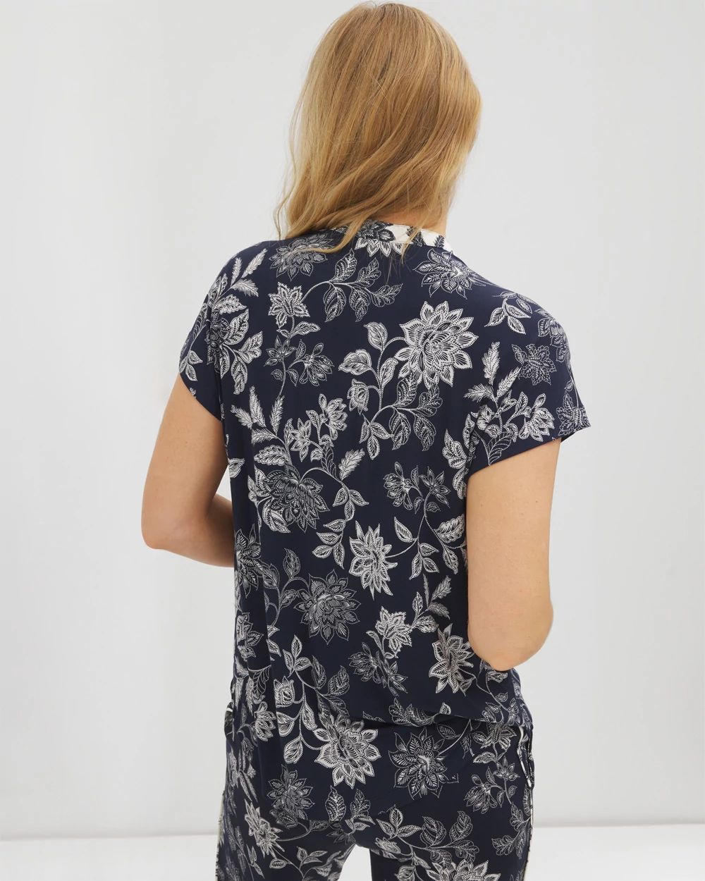 Cool Nights Mandarin Collar Short Sleeve Pajama Top