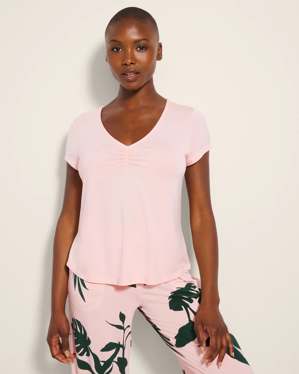 Cool Nights Ruched-Front Short-Sleeve Pajama Tee