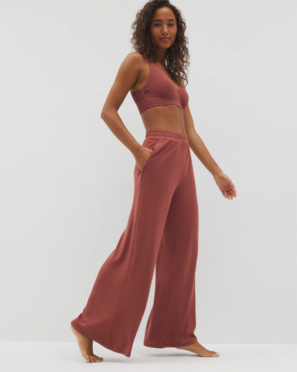 Lightweight Rib Knit Wide Leg Pajama Pants
