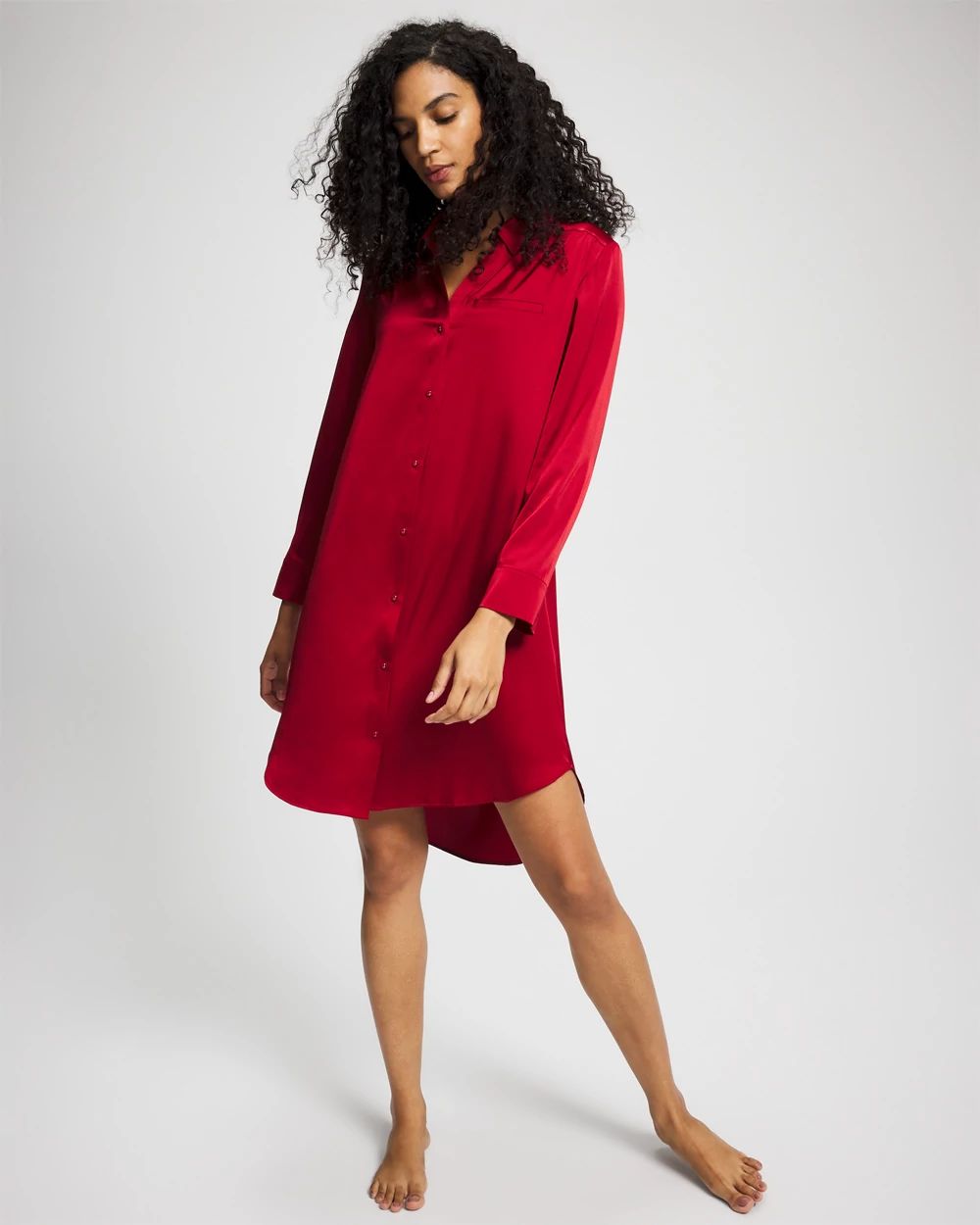Satin Long-Sleeve Sleep Shirt