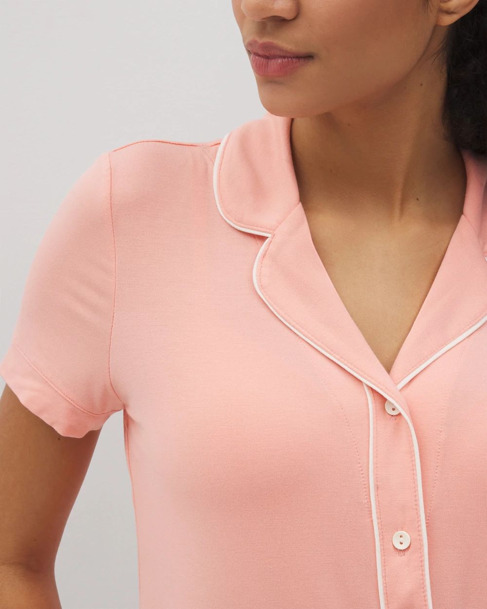 Solid Short Sleeve Notch Collar Pajama Top click to view larger image.