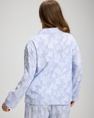 Cotton Striped Jacquard Long-Sleeve Notch Collar Pajama Top click to view larger image.