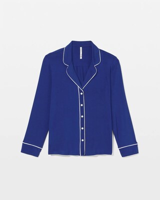 Long Sleeve Notch Collar w/ Piped Placket Pajama Top click to view larger image.