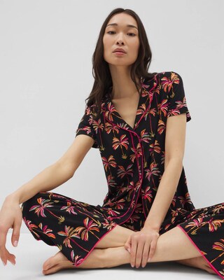 Piped Short Sleeve Notch Collar Pajama Top click to view larger image.