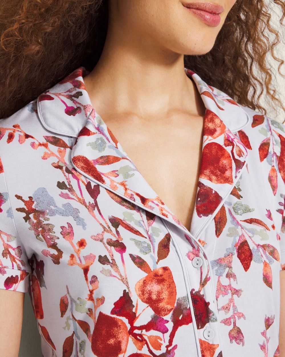 Cool Nights Piped Short Sleeve Notch Collar Pajama Top