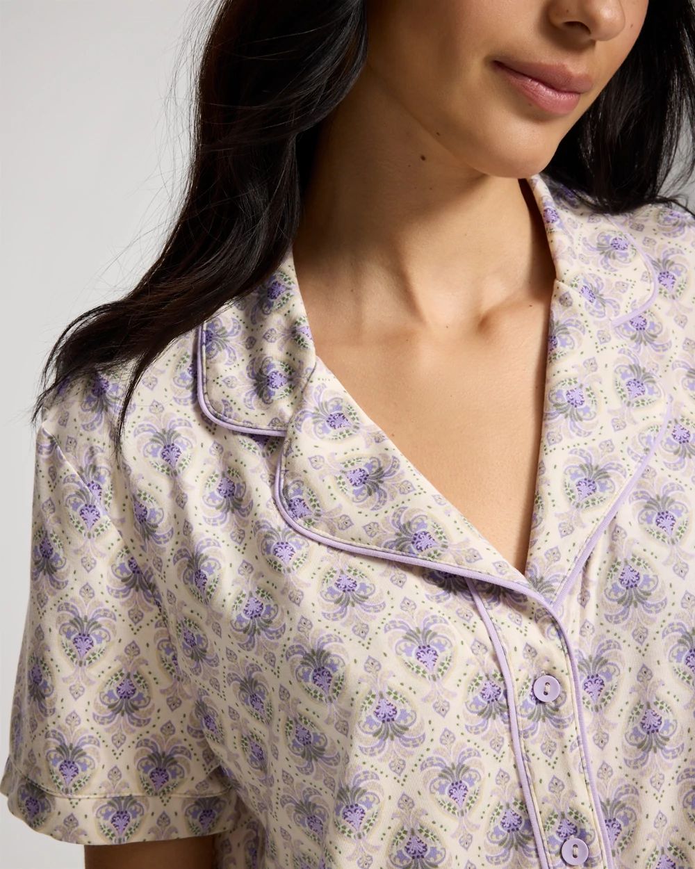 Short Sleeve Notch Collar Pajama Top click to view larger image.