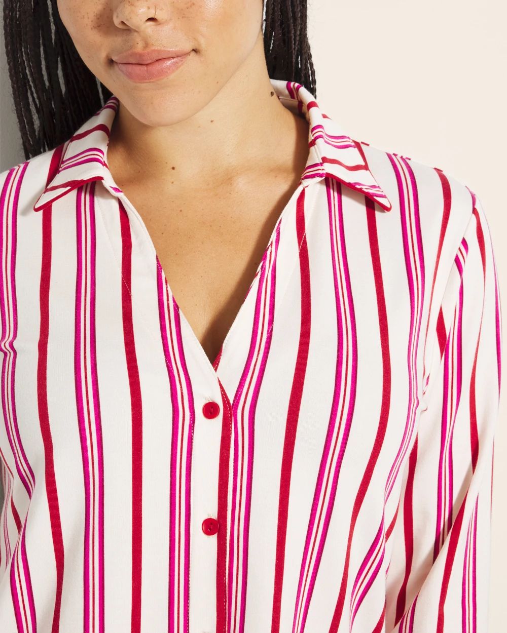 Long-Sleeve Notch Collar Pajama Top click to view larger image.