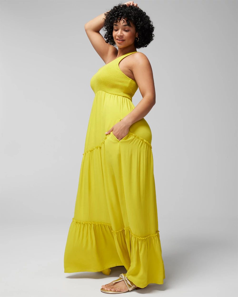 Woven One Shoulder Maxi Bra Dress