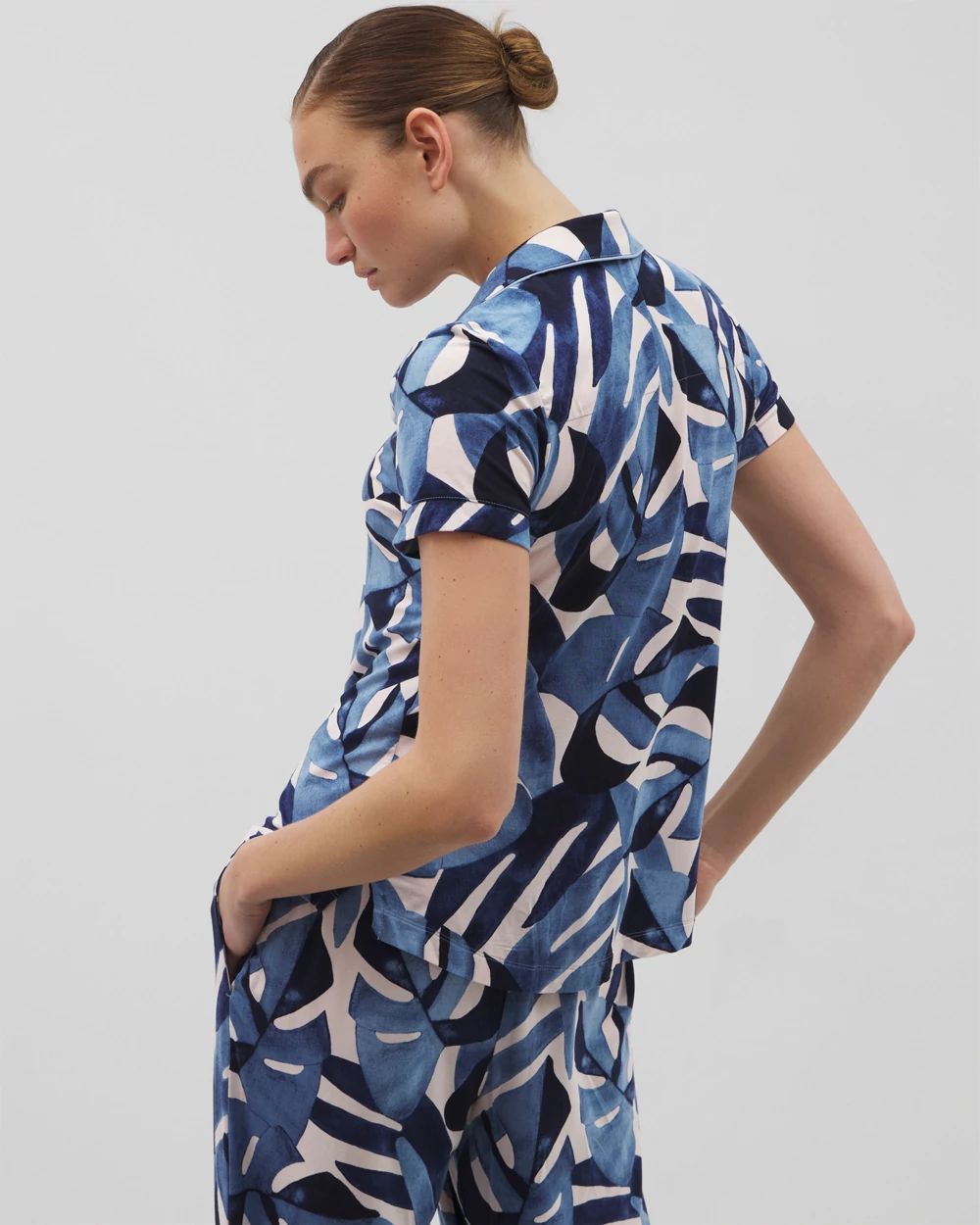 Piped Short Sleeve Notch Collar Pajama Top click to view larger image.