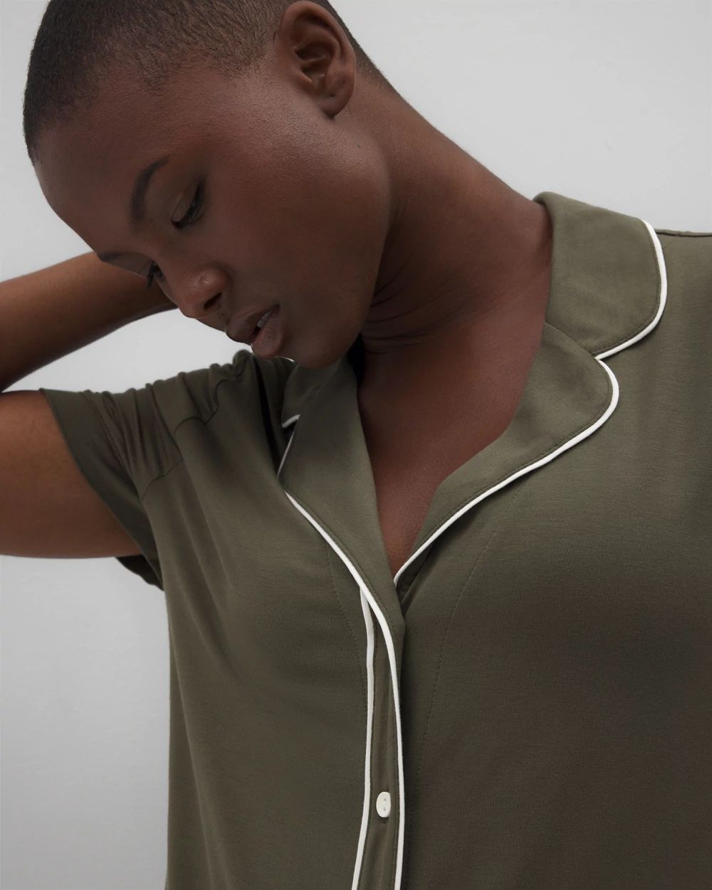 Solid Short Sleeve Notch Collar Pajama Top click to view larger image.
