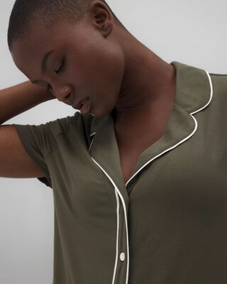 Solid Short Sleeve Notch Collar Pajama Top click to view larger image.