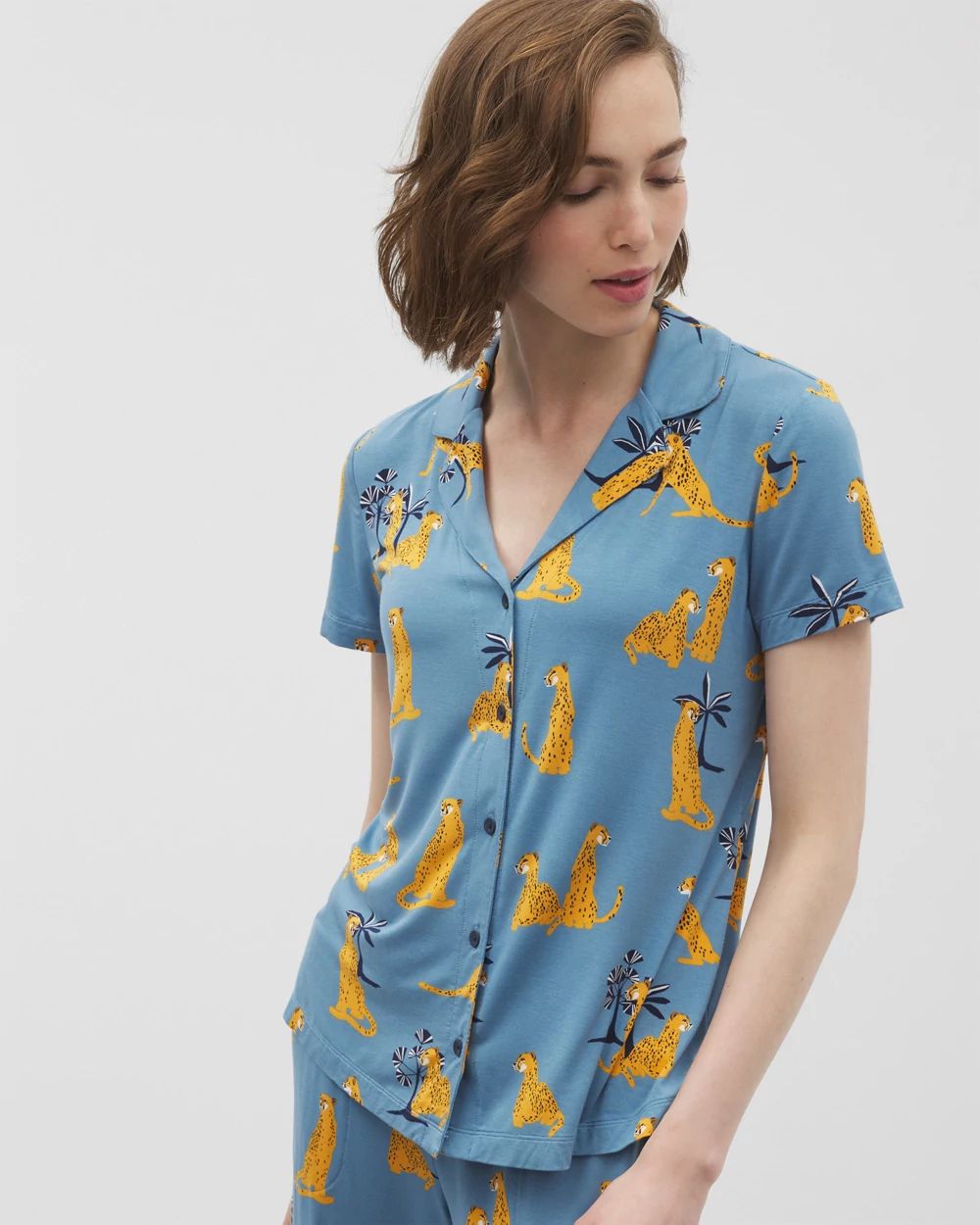 Short Sleeve Notch Collar Pajama Top