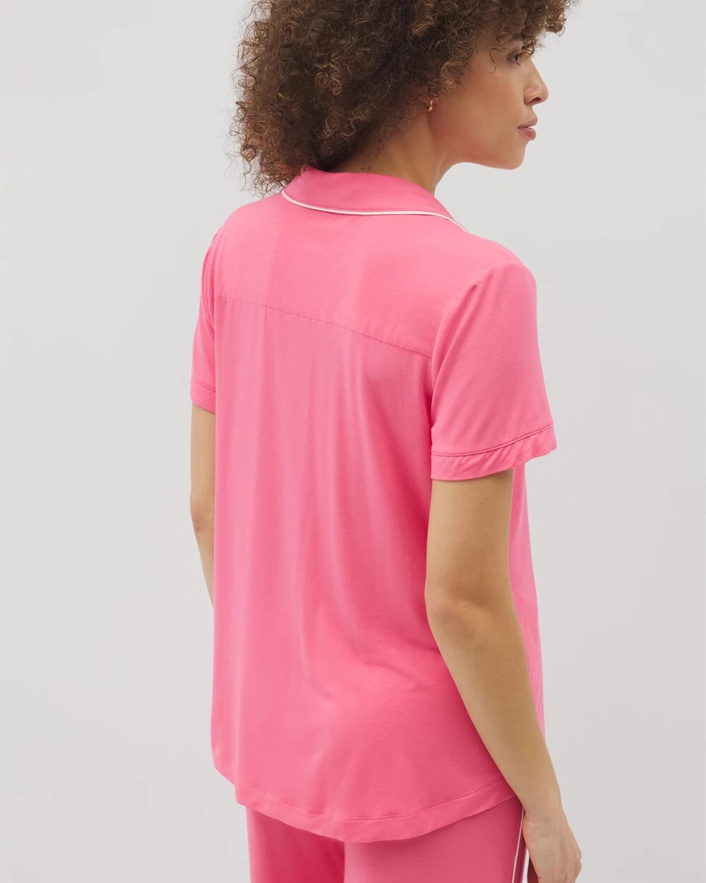 Solid Short Sleeve Notch Collar Pajama Top