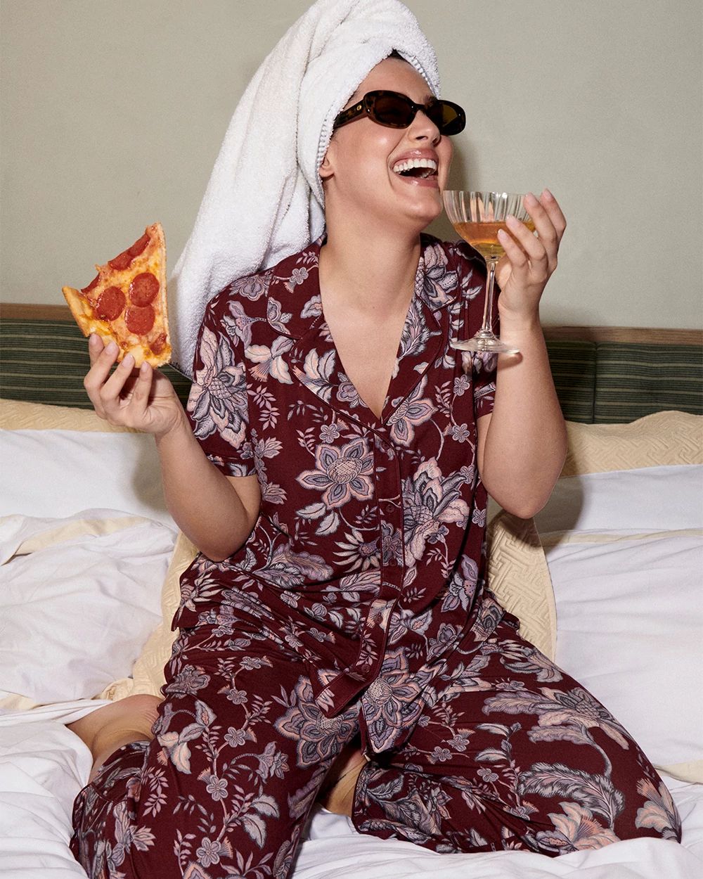 Cool Nights Piped Short Sleeve Notch Collar Pajama Top