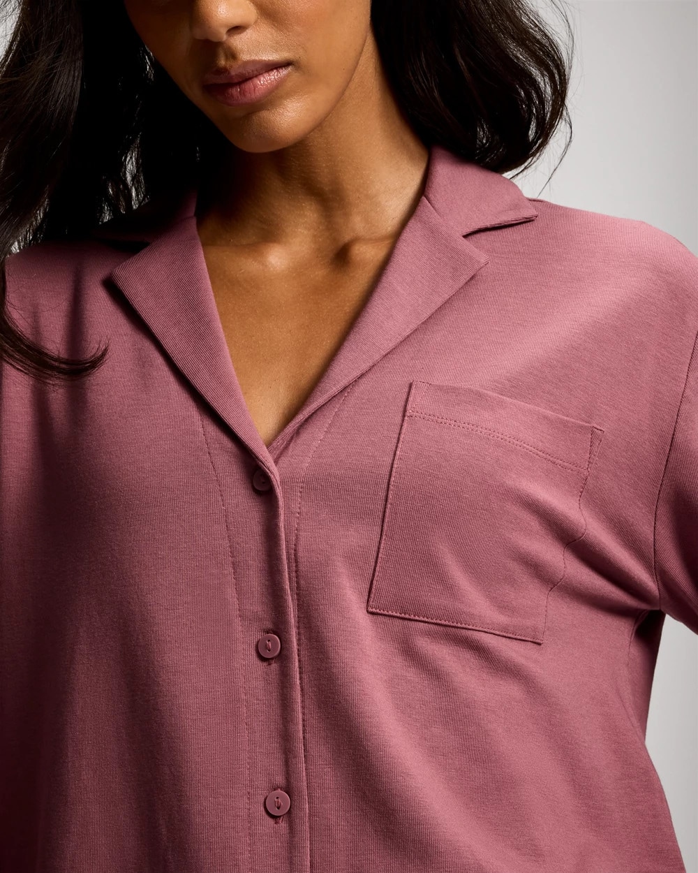 Long-Sleeve Notch Collar Pajama Top