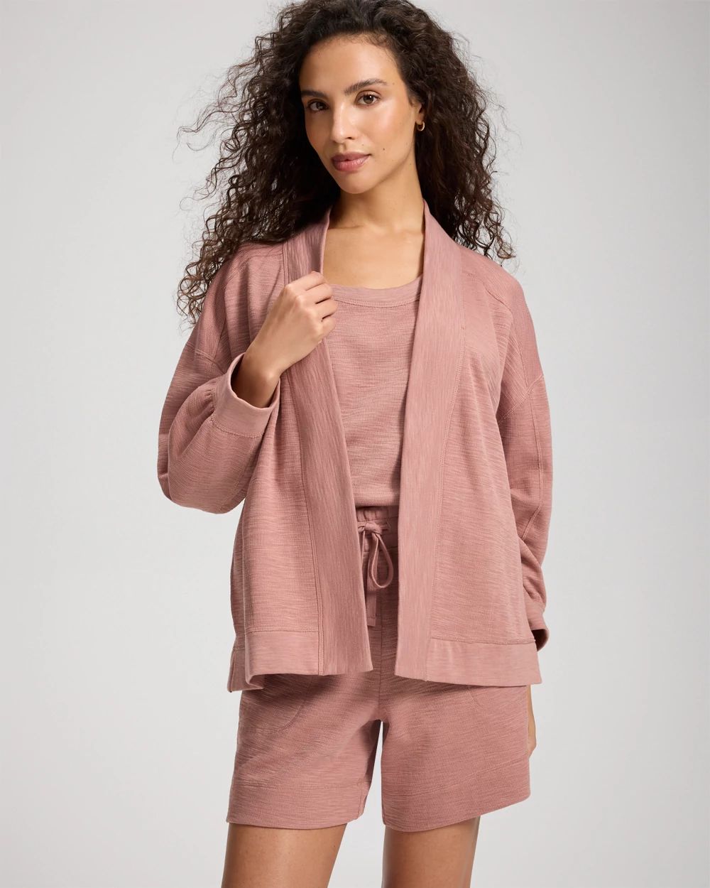Slub French Terry Relaxed Open-Front Cardi