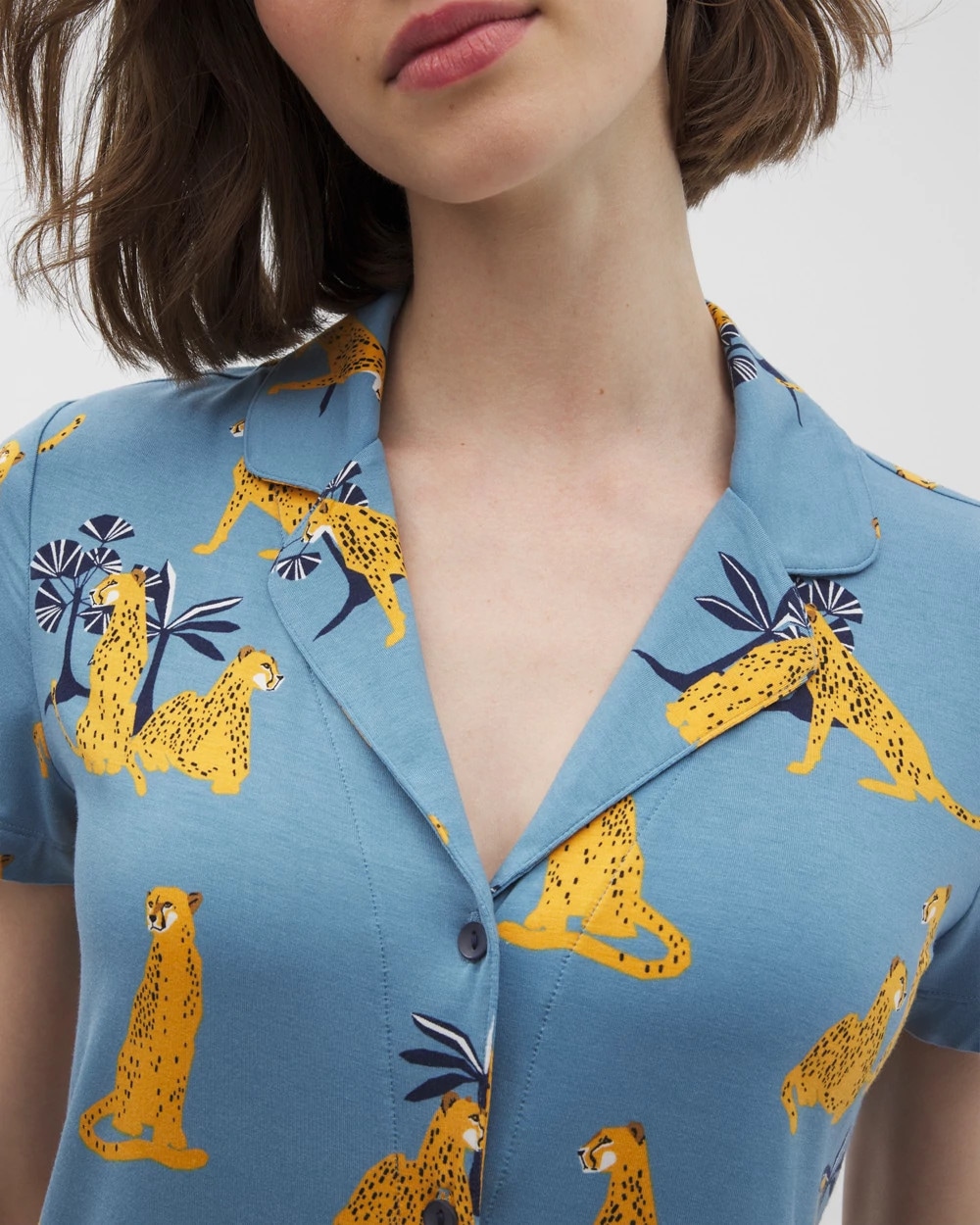 Short Sleeve Notch Collar Pajama Top