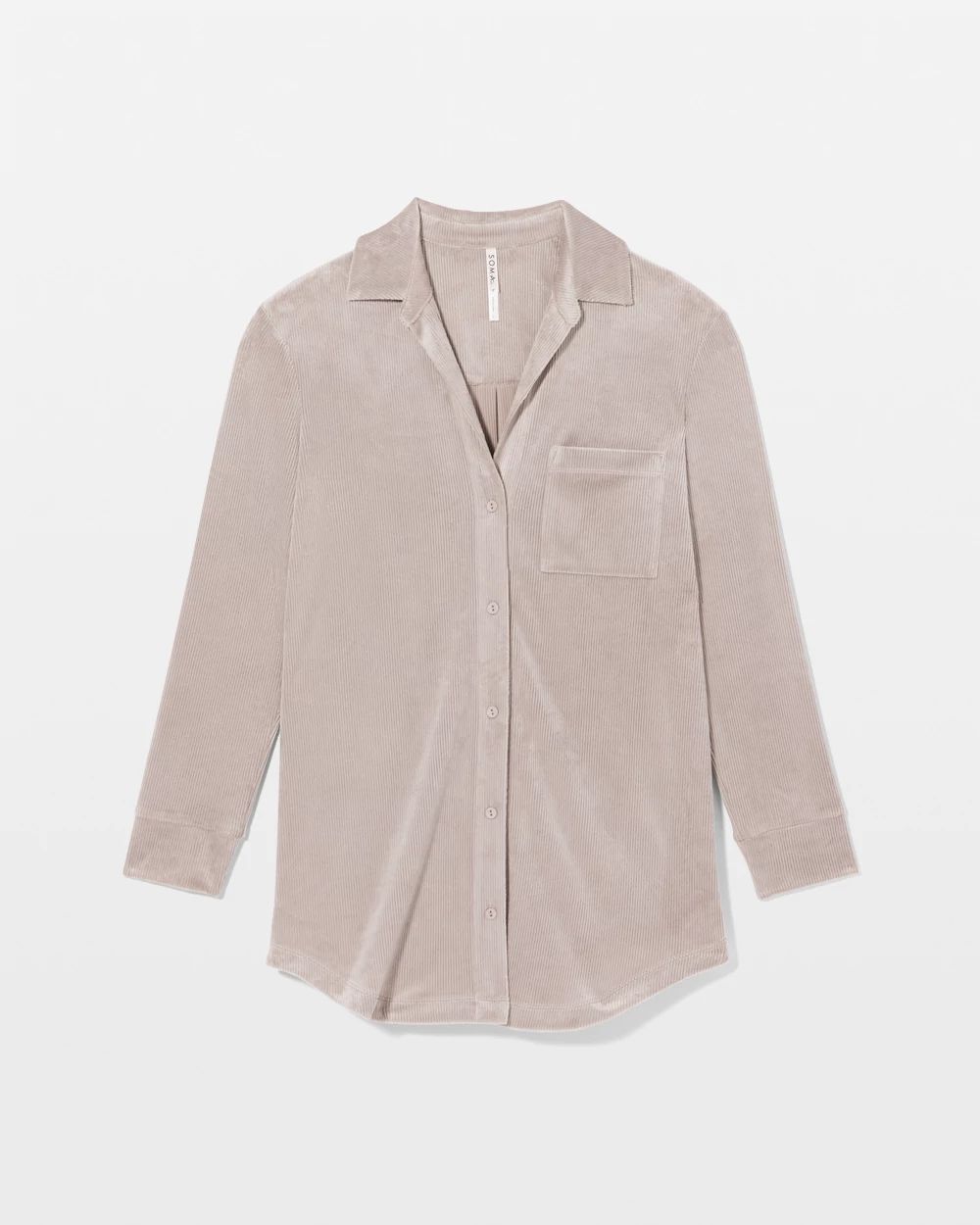 Velvety Ribbed Long-Sleeve Notch Collar Pajama Top