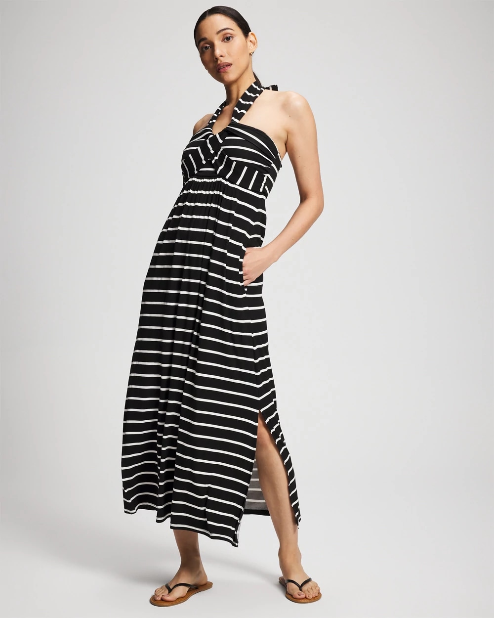 Women's Soft Jersey Twist-Front Halter Maxi Dress in Black size Small | Soma Women's Soft Jersey Twist-Front Halter Maxi Dress in Black size Small | Soma