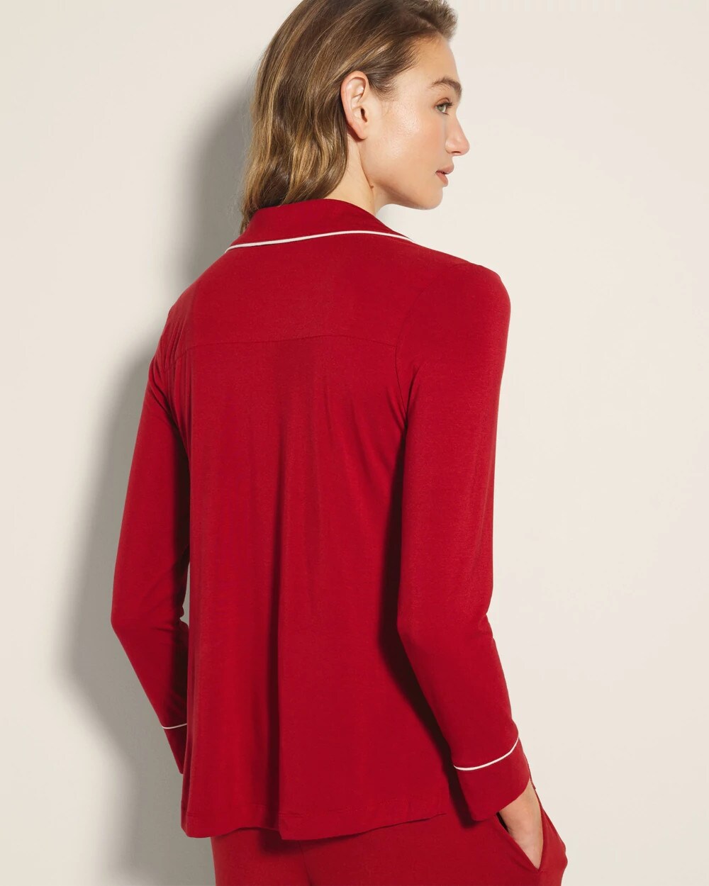 Long-Sleeve Notch Collar Pajama Top