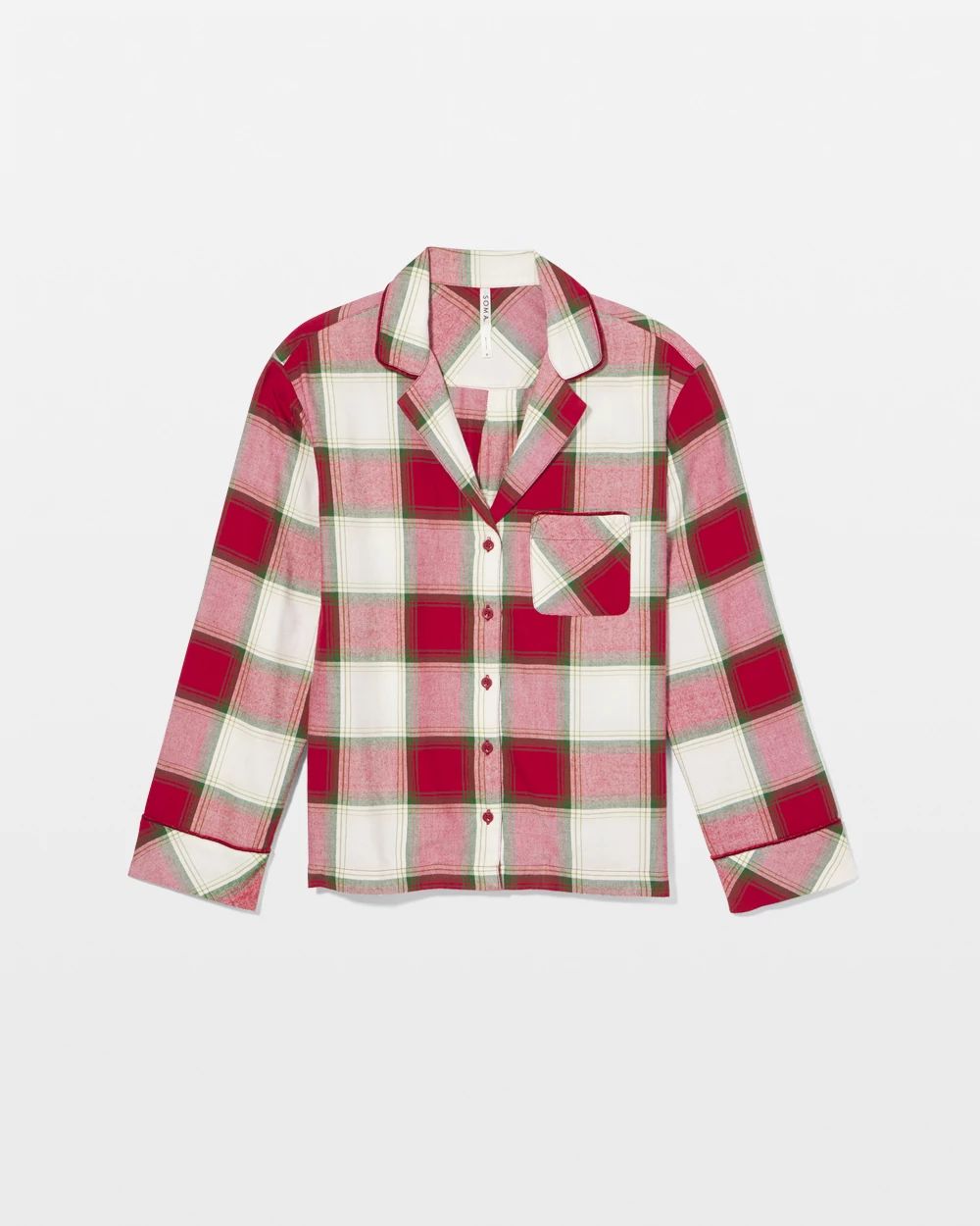 Flannel Long-Sleeve Notch Collar Pajama Top