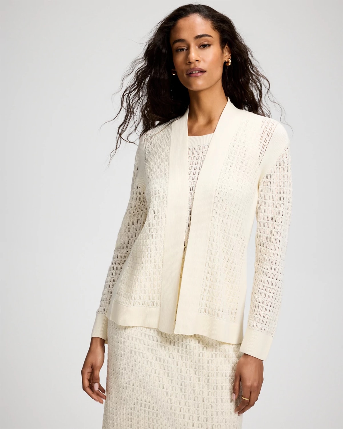 Soma Women's Cotton Pointelle Open Sweater Wrap In Ivory Size Xs | In Shea