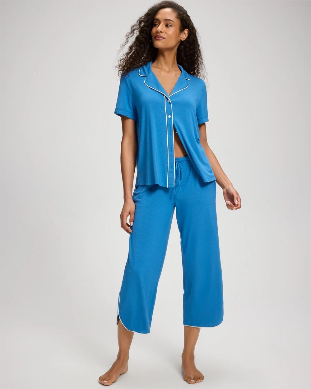 Solid Piped Crop Pajama Pant