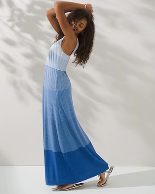 Ombre Stripe Soft Jersey V-Neck Maxi Dress with Built-In Bra