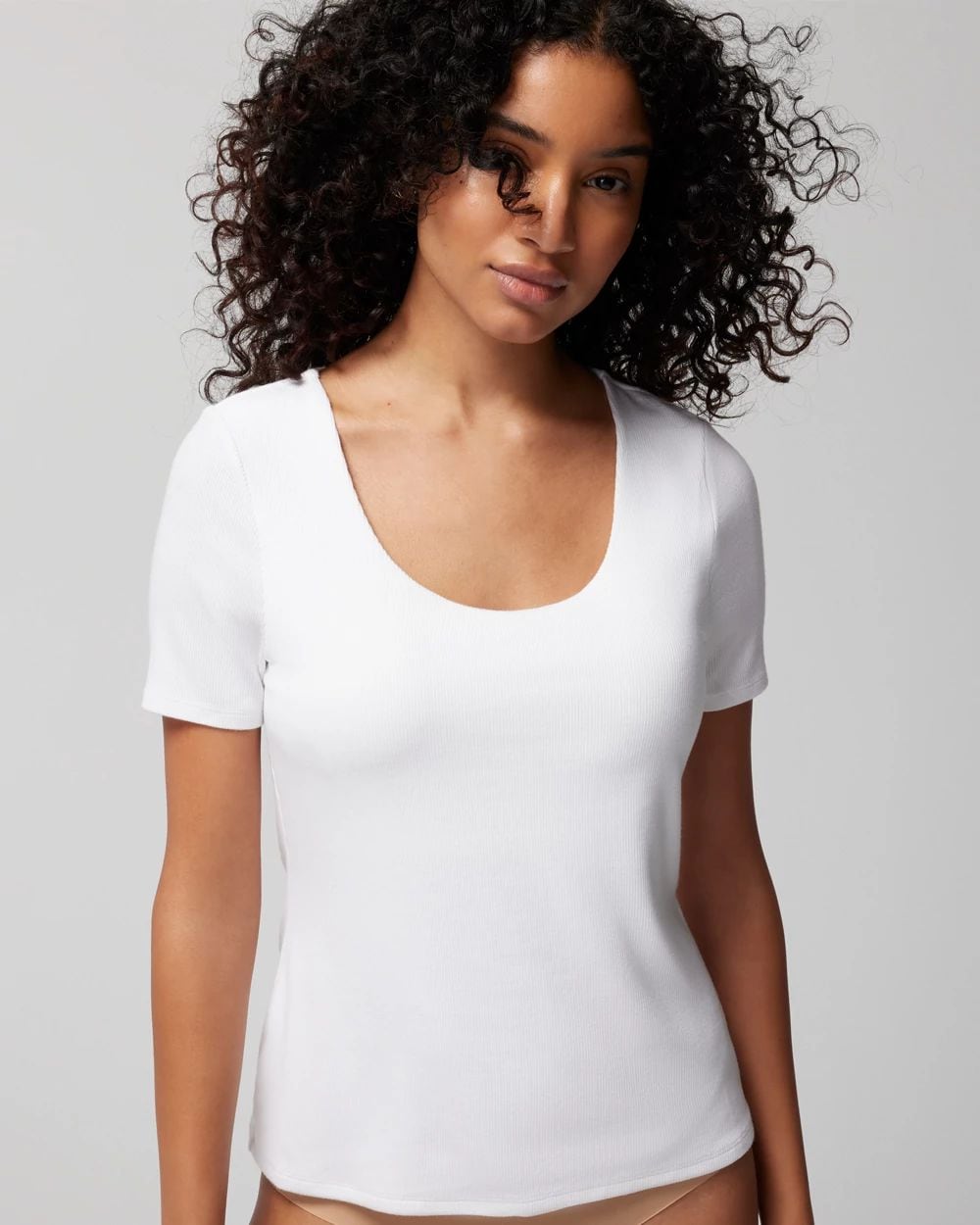Body Ribbed Short Sleeve Scoop-Neck Bra Top