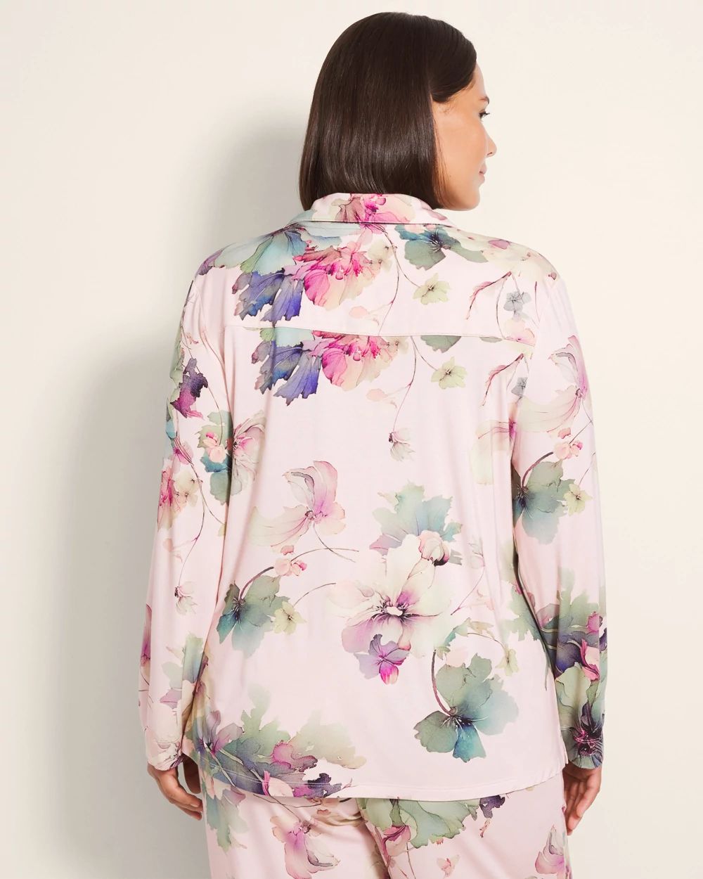Long-Sleeve Notch Collar Pajama Top