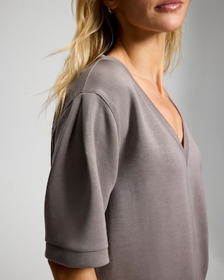 Modern Modal Puff Sleeve V-Neck Sweatshirt click to view larger image.