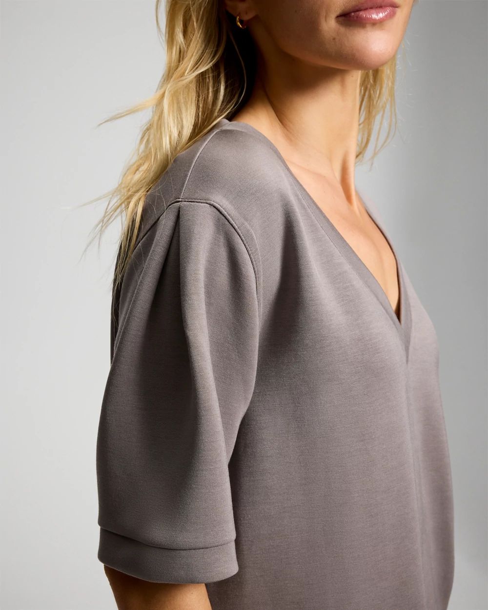 Modern Modal Puff Sleeve V-Neck Sweatshirt